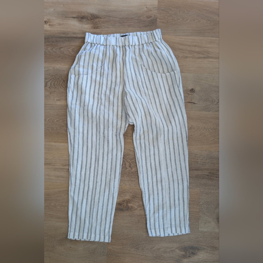 Quince 100% Linen Pull on Pants Cropped White Women's Size Medium